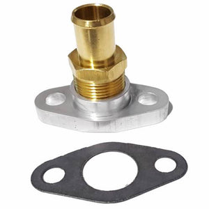 Flange, Oil Drain (oil return), BIG (high volume) w/ 3/4" Hose Barb, Borg Warner S400 SX SX-E S500 S